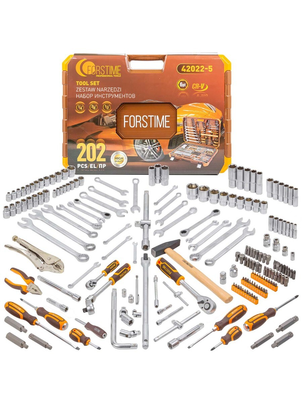 Набор инструментов 202пр. 1/4''&amp;3/8''&amp;1/2''(6-гран.)(4-32мм) FORSTIME FT-42022-5