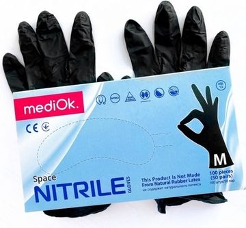 Перчатки нитриловые MediOk черные, размер M 50шт/уп