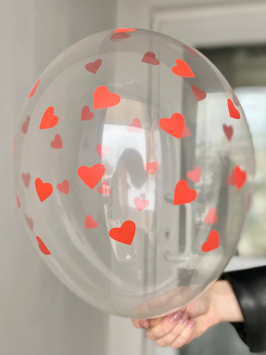 Воздушный шар с рисунком сердца красные 35см ПАЛИТРА №4346