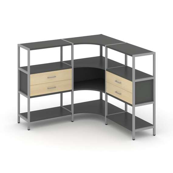 Shelf System Трехсекционный угловой стеллаж трехярусный с ящиками SN.STMU-331 Антрацит/Акация Лорка/