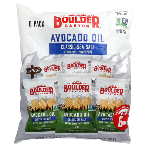 Boulder Canyon, Картофельные чипсы, в масле авокадо, классическая морская соль, 6 пакетиков по 35,4 г (1,25 унции)