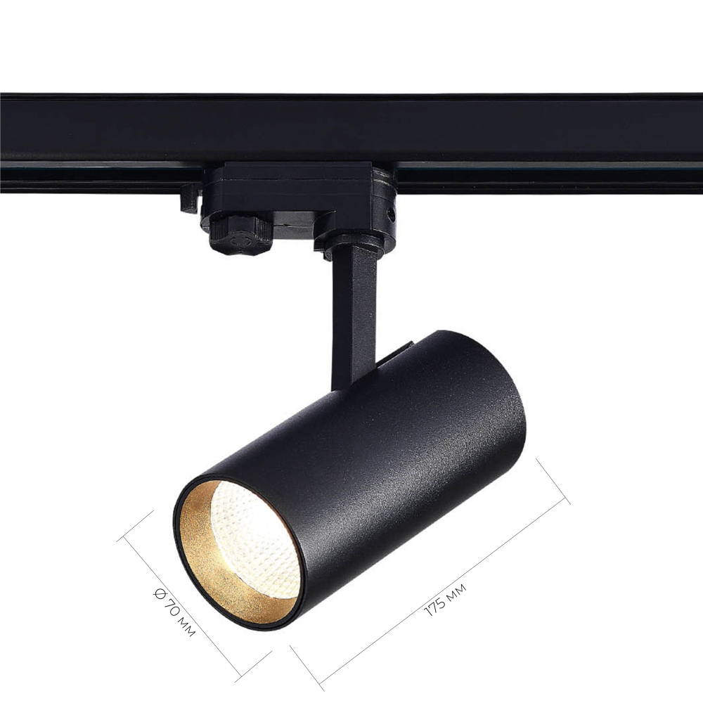 ST661.436.20 Св-к трек. Черный LED 1*20W 3000K 1 600Lm Ra&gt;90 38° IP20 L150xW70xH202 165-265V Трехфазная трековая система