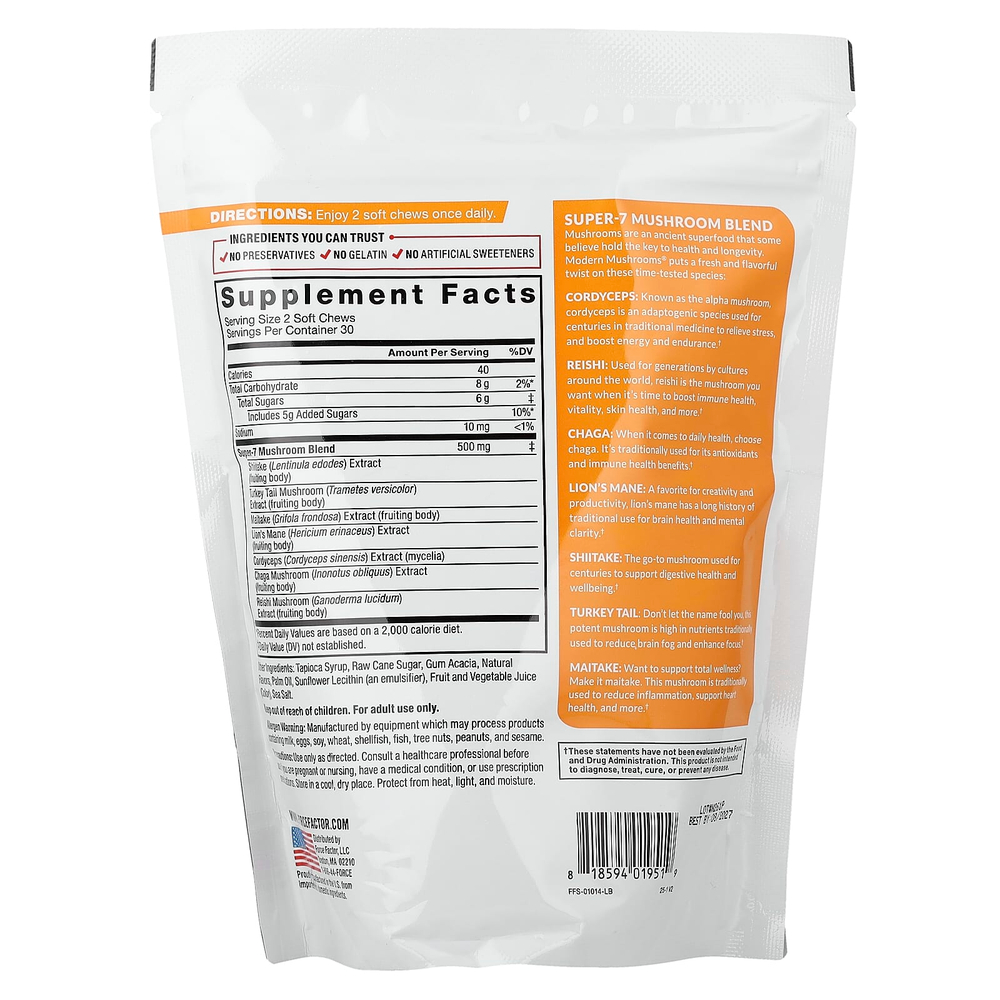 Force Factor, Modern Mushrooms®, булочка с корицей, 60 жевательных таблеток