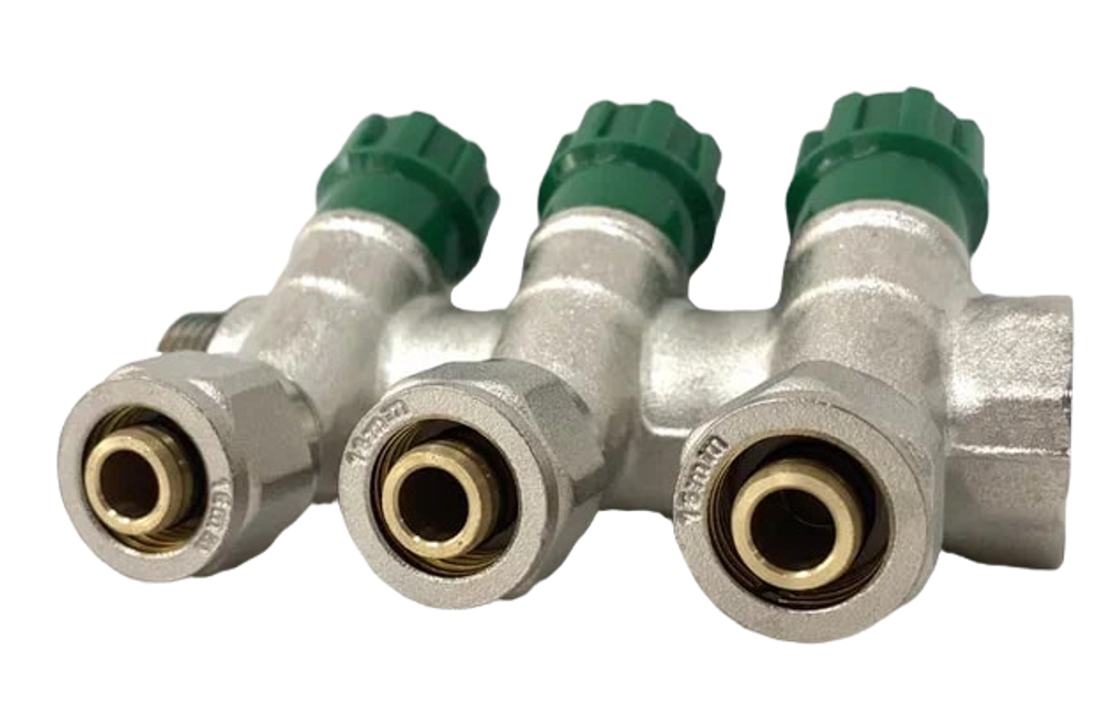 Коллектор Grema НВ 1x16 евроконус на 3 вых c вентилями (CN)