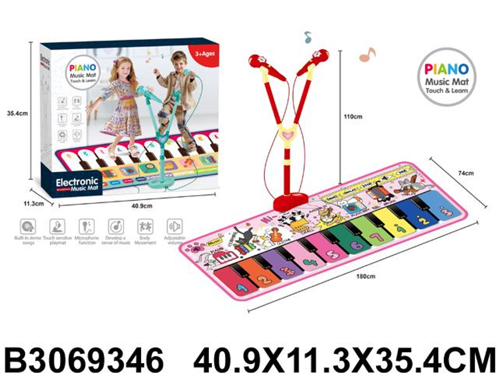 Коврик музыкальный "Пианино" с микрофоном, коробка MTK028-12