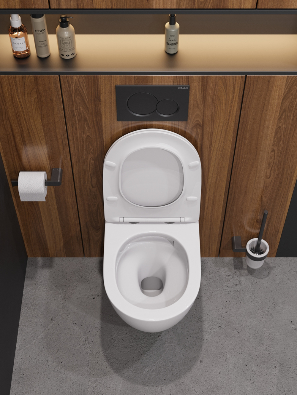 Унитаз подвесной безободковый с сиденьем и смывом TORNADO CEZARES STYLUS-TOR 2.0 CZR-546-TH-TOR/SC