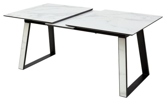 Стол Франк 160 БЕЛЫЙ МРАМОР, стекло / БЕЛЫЙ МРАМОР - ЧЕРНЫЙ
