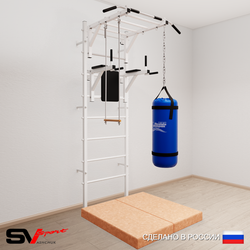Шведская стенка Sv Sport усиленная 6437 (Турник рукоход/Брусья/Трапеция/Цепь/Мешок 30кг/Мат 1м)