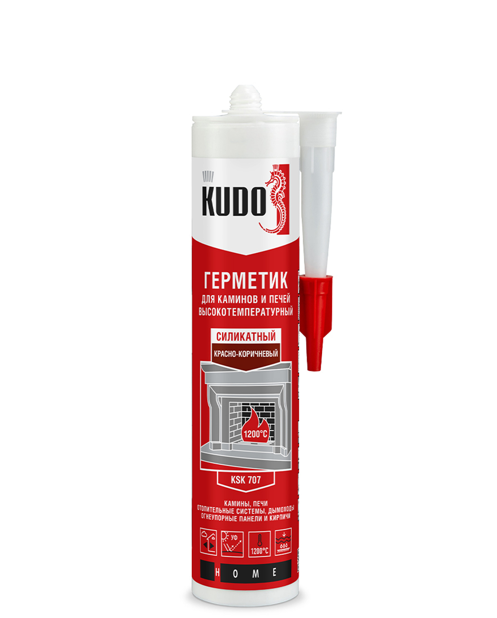 Герметик KUDO HOME KSK-707 для каминов и печей 1200С силикатный красно-коричневый 280 мл новинка!