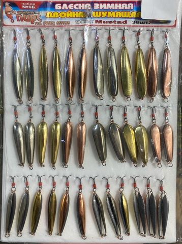 Блесна зимняя двойная шумящая, набор №6Б (уп.36шт) кр.Mustad Пирс