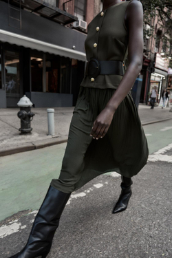 ZARA КОМБИНИРОВАННОЕ ПЛАТЬЕ-МИДИ С ПОЯСОМ, ХАКИ