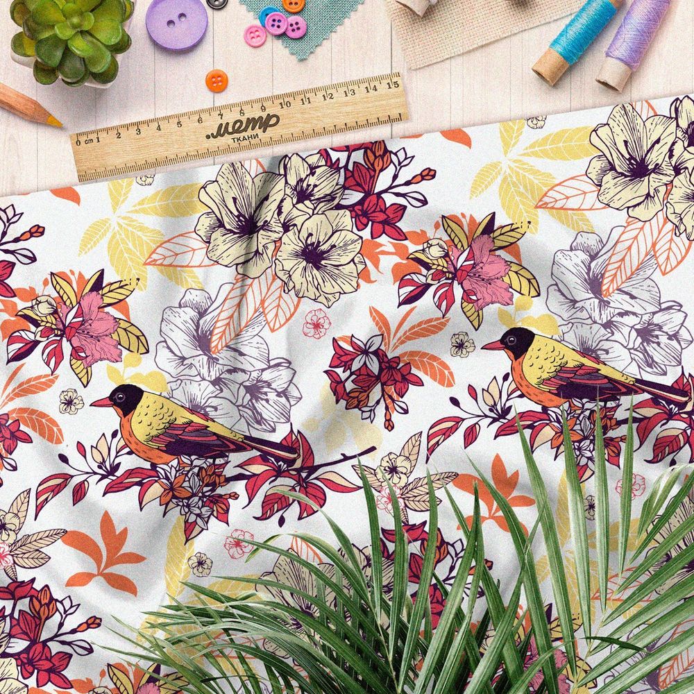 Ткань муслин птички на ветках