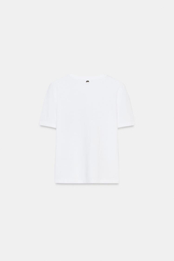 ZARA ФУТБОЛКА С КОНТРАСТНЫМ КАРМАНОМ, БЕЛЫЙ