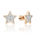 Серьги-пусеты «Звездопад» из красного золота с фианитами