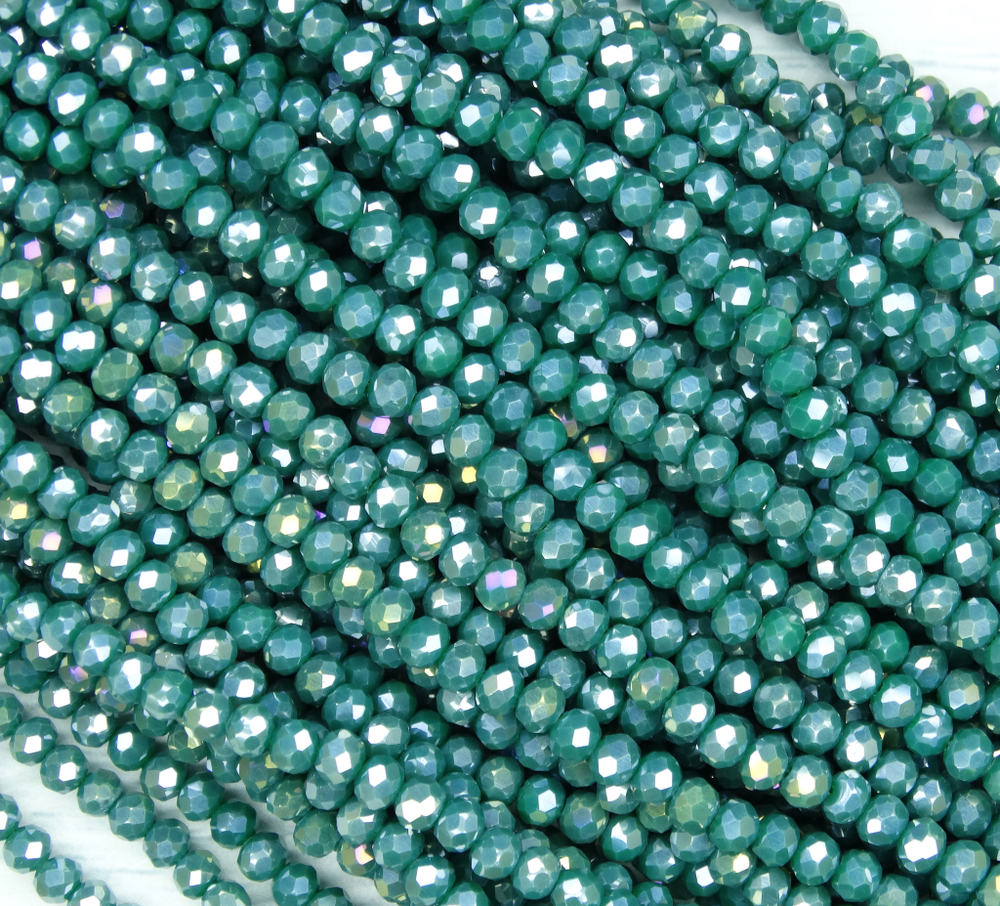 БН030ДС23 Хрустальные бусины "рондель", цвет: изумрудный AB непрозр, 2х3 мм, кол-во: 95-100 шт.