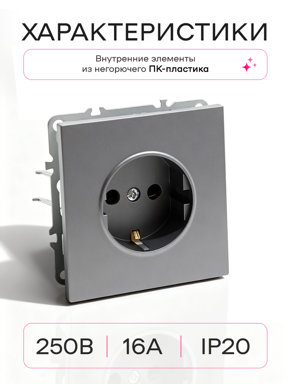 Розетка модуль одинарная без рамки серая 10 шт