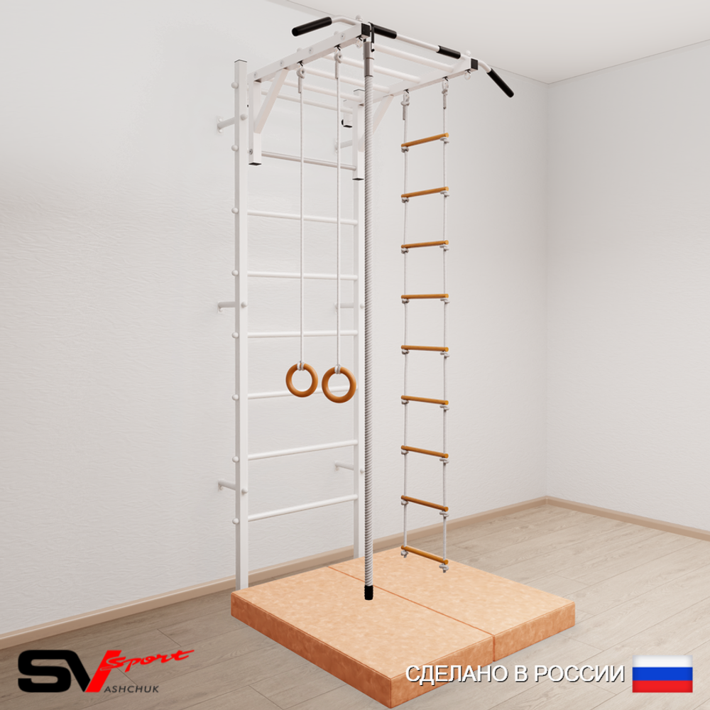 Шведская стенка Sv Sport 5214 (Турник рукоход/Канат/Кольца/Лестница/Мат 1м)