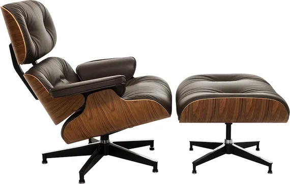 Кресло с оттоманкой Eames Lounge Premium, коричневая кожа