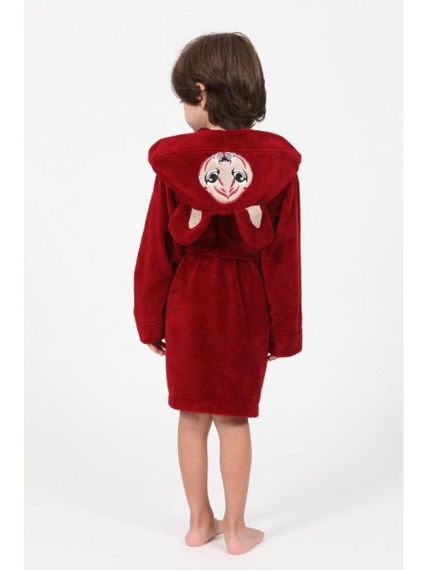 Халат детский  бамбуковый с капюшоном МЕДВЕЖОНОК бордовый  NUSA Турция