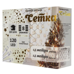 Гирлянда сетка ш1,5* в1,5м 120 ламп LED, прозр.пров.,8 реж, IP-20, Теплый белый (Серпантин)