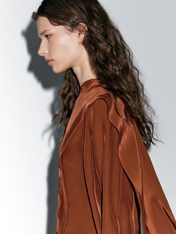 Massimo Dutti Блуза из струящейся ткани с завязками на горловине, терракотовый