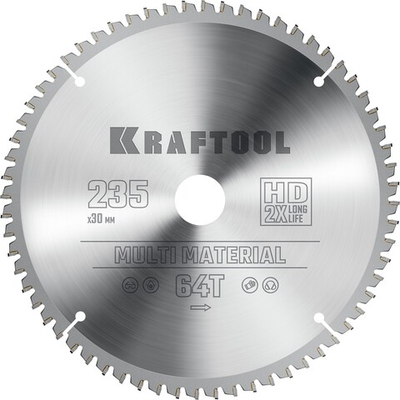 KRAFTOOL Multi Material, 235 х 30 мм, 64Т, пильный диск по алюминию (36953-235-30)