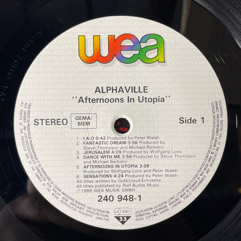Винтажная виниловая пластинка LP Alphaville Afternoons In Utopia (Германия 1986)