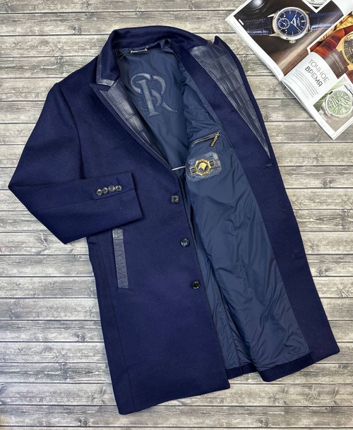 Кашемировое пальто Stefano Ricci со вставками кожи крокодила