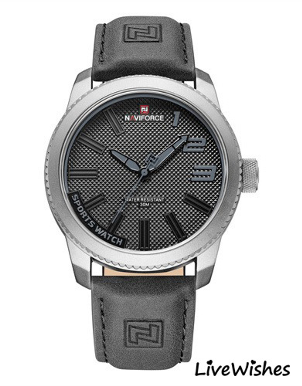 Часы наручные кварцевые NAVIFORCE на кожаном ремешке, серебристый/серый W8950-02