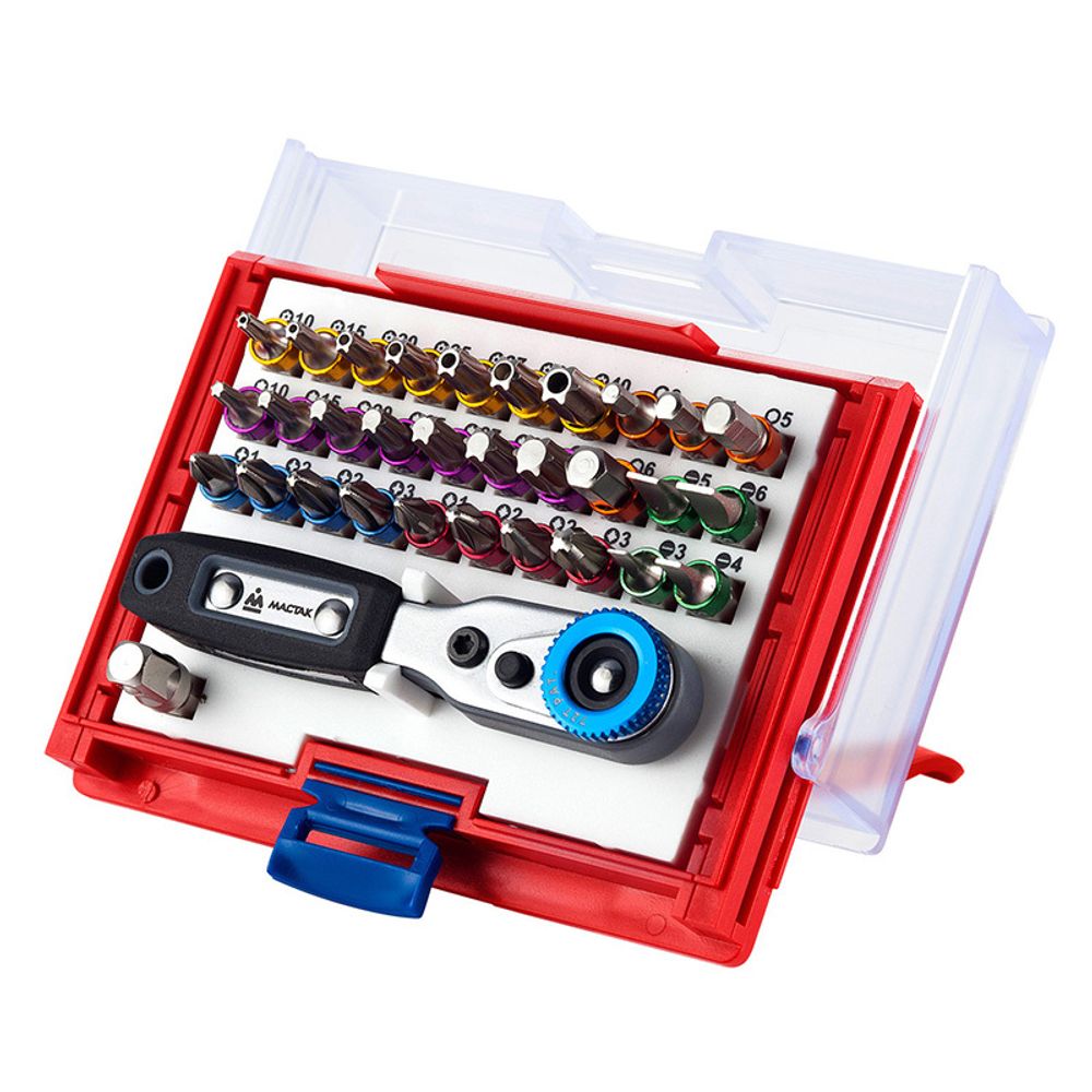 МАСТАК (058-10033C) Набор вставок (бит) 1/4", TORX, HEX, Pozidriv, Phillips, Slotted, 33 предмета