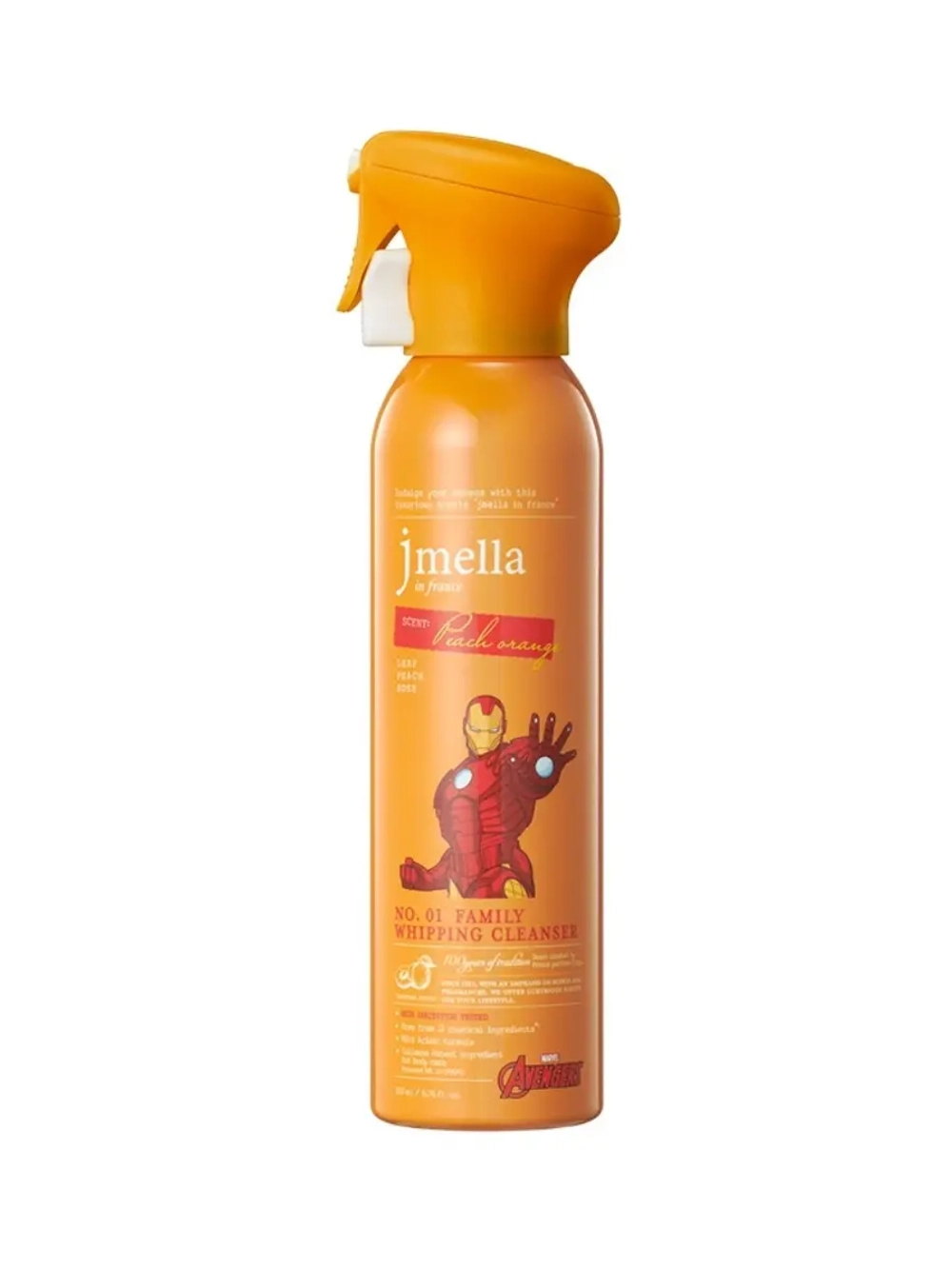 JMELLA - ПЕНКА ДЛЯ ДУША ОЧИЩАЮЩАЯ С АРОМАТОМ ПЕРСИКА (ОРАНЖЕВАЯ) IN FRANCE MARVEL PEACH ORANGE FAMILY WHIPPING CLEANSER DISNEY IRON MAN, 200 МЛ