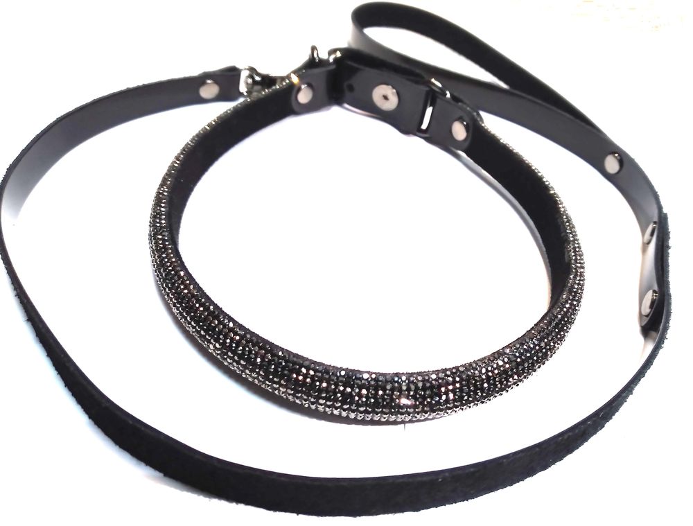 Ошейник sitabella гламур с поводком чёрный