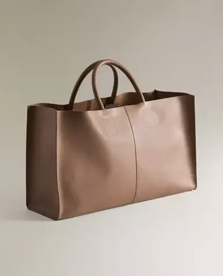 ZARA HOME КОЖАНАЯ СУМКА-ТОУТ, КОРИЧНЕВЫЙ