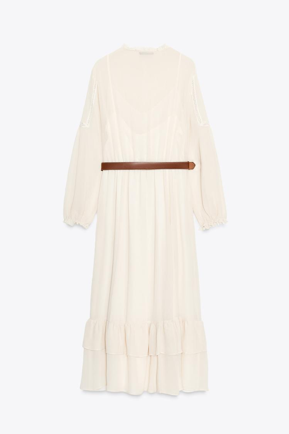 ZARA ПЛАТЬЕ ИЗ ТКАНИ БАМБУЛА С ПОЯСОМ, ЦВЕТ СЛИВОЧНОГО МАСЛА