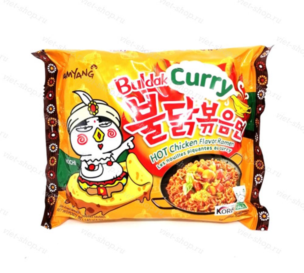 Лапша со вкусом острой курицы и карри Hot Chicken Flavor Ramen BULDAK CURRY, Samyang, Корея, 140 гр.