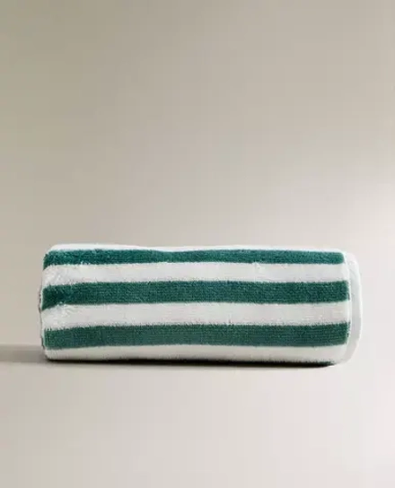 ZARA HOME ДЕТСКОЕ ПОЛОТЕНЦЕ В ПОЛОСКУ, ЗЕЛЕНЫЙ