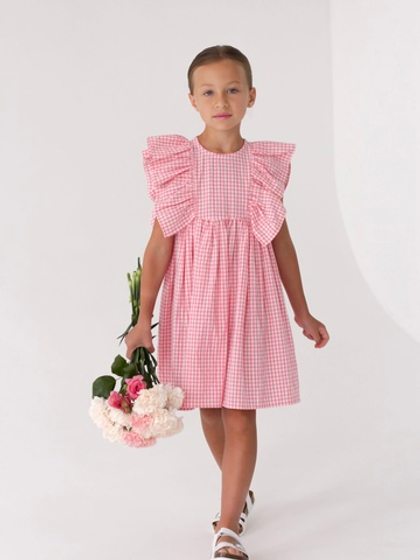 Платье из вареного хлопка «Розовая клеточка»