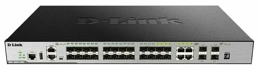 Сетевое оборудование D-Link DGS-3630-28SC A2ASI PROJ Управляемый L3 коммутатор, стек, 20x1000Base-X SFP, 4x10GBase-X SFP+, 4xCombo 1000Base-T SFP,
