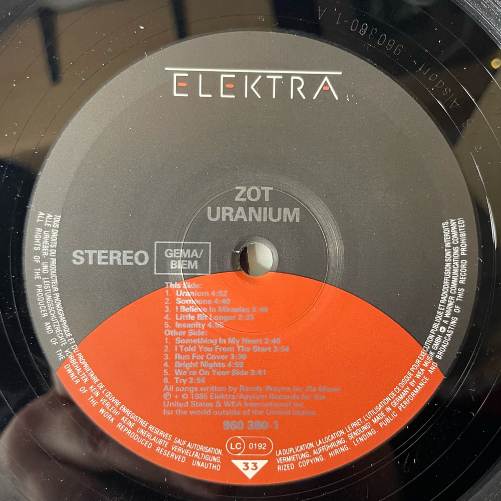 Винтажная виниловая пластинка LP Zot Uranium (Германия 1985)
