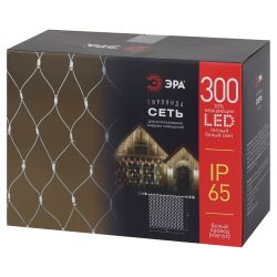 Гирлянда ЭРА ERAPS-SKW1 светодиодная новогодняя сеть 3x2 м тёплый белый свет 300 LED белый каучук
