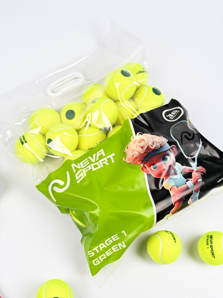 Детские теннисные мячи NEVA SPORT Green (36 мячей в пакете)