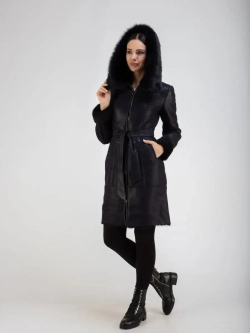 Дубленка женская натуральная с капюшоном длинная Турция