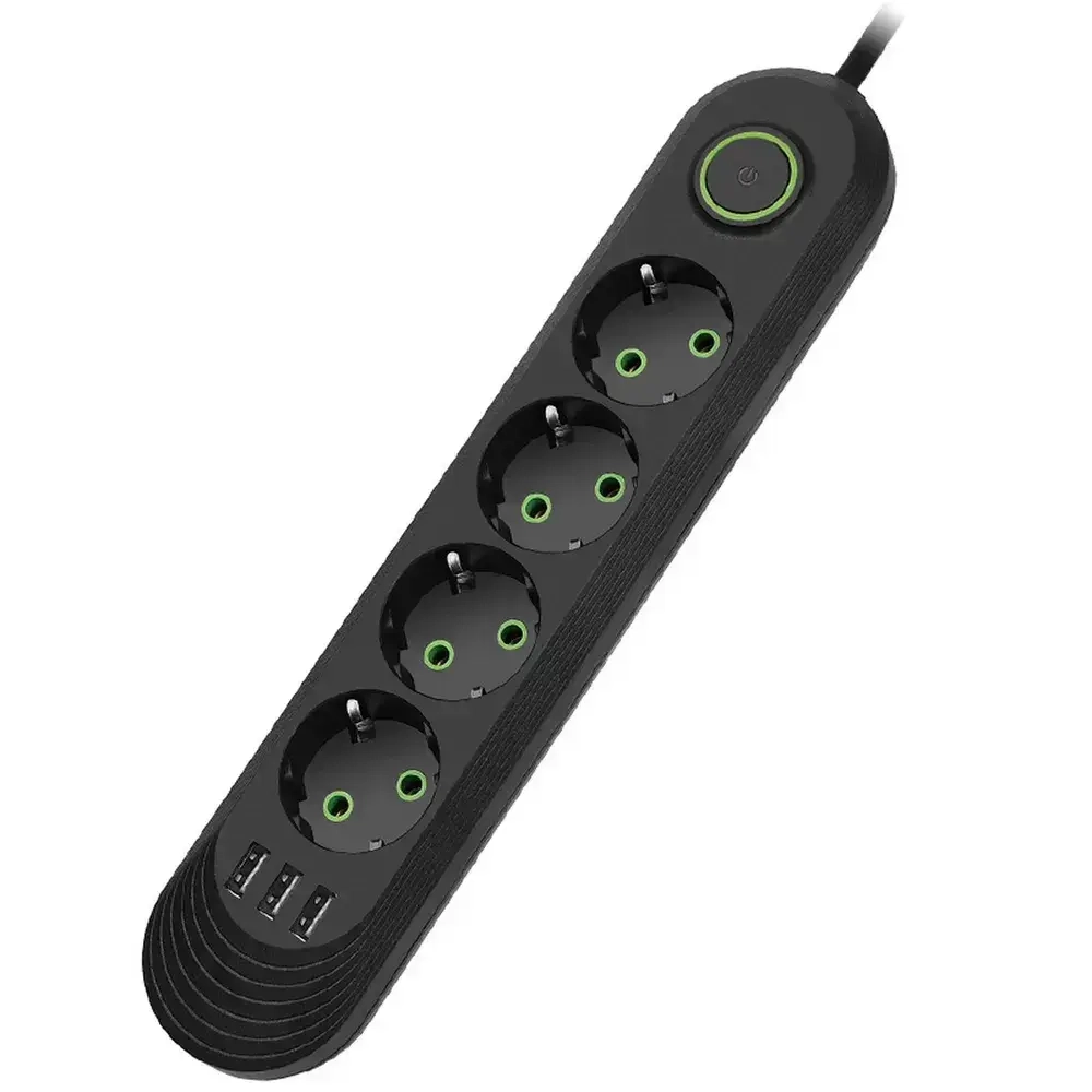 Удлинитель сетевой фильтр4,0м, 4 р, 10А, 2,5кВт, 3usb