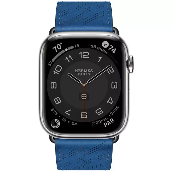 Apple Watch Hermès 45mm Silver Stainless Steel Case with H Diagonal Single Tour Bleu de France