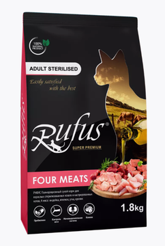 Rufus Корм для Стериллизованых котов и кошек,  Четыре вида Мяса