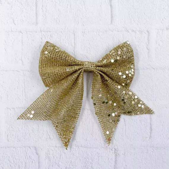 Набор бантов Бриджит 2 шт., 12x13 см., золото с пайетками, Christmas DeLuxe (86906)