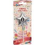 Свеча для торта Цифра Воздушное поздравление «0» 4,5*5,2 см, серебро