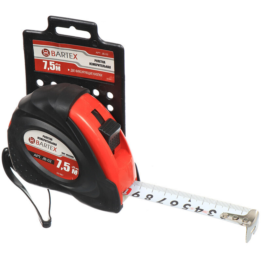 Рулетка 7.5 м, обрезиненный пластик, 25 мм, с фиксатором, + кнопка, Bartex, 36G-7525, JB-02, шт