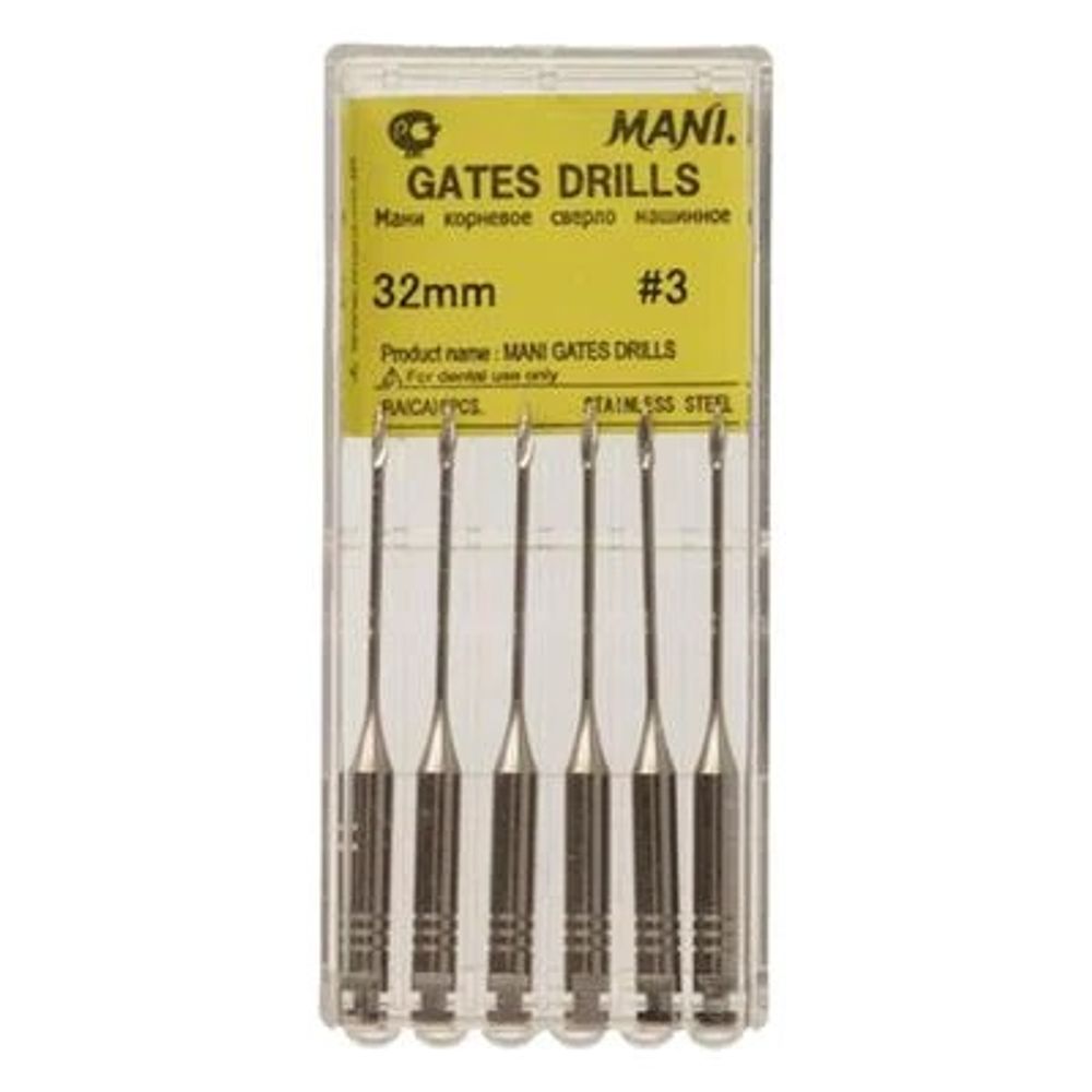 Gates Drills №3 (32мм) Mani Гейтс Дриллс (6шт.) Мани, развертка для вскрытия устья канала