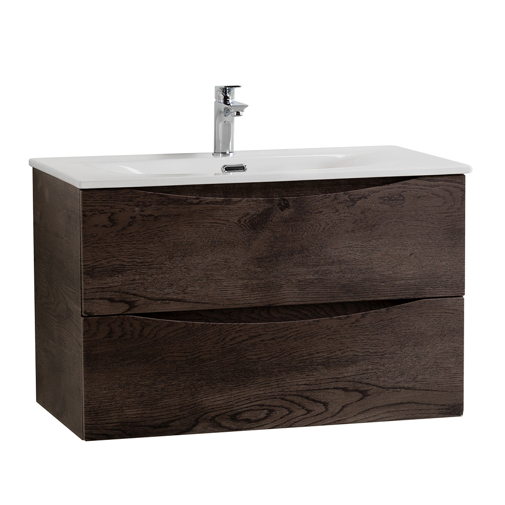 Тумба с раковиной подвесная BelBagno MARINO-CER-N-900-2C-SO-RNG-P Rovere Nature Grigio, раковина белая BB-8099-90